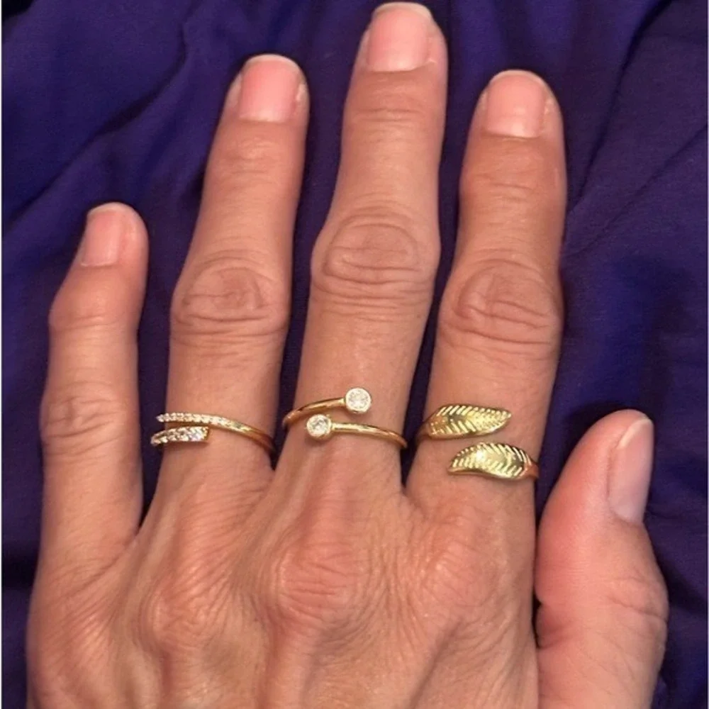 Gold Tone Leaf Wrap Ring Adjustable Open Design Stainless Steel Jewelry